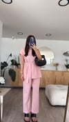 Pembe Omuz Bağlamalı Keten Takım