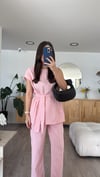 Pembe Omuz Bağlamalı Keten Takım