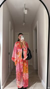 Pembe Ön Bağlamalı Desenli Bluz Pantolon Takım