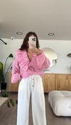 Pembe Ön Bağlamalı Fırfırlı Gömlek 