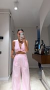 Pembe Ön Bağlamalı Keten Crop Takım