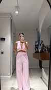 Pembe Ön Bağlamalı Keten Crop Takım