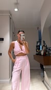 Pembe Ön Bağlamalı Keten Crop Takım