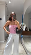 Pembe Ön Düğmeli Straplez Bluz