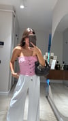 Pembe Ön Düğmeli Straplez Bluz