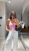 Pembe Ön Düğmeli Straplez Bluz