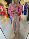 Pembe Parlak Saten Paça Lastikli Pantolon  