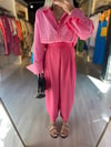 Pembe Pile Detaylı Bombeli Pantolon 