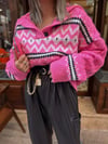 Pembe Polo Yaka Etnik Desenli Triko Kazak 