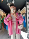 Pembe Poplin Kumaş Düşük Omuzlu Oversize Gömlek