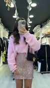 Pembe Pul Detaylı Payetli Mini Etek
