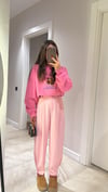 Pembe Renk Paça Düğmeli Şalvar Pantolon 