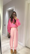Pembe Renk Paça Düğmeli Şalvar Pantolon 