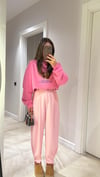 Pembe Renk Paça Düğmeli Şalvar Pantolon 