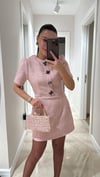 Pembe Renkli Düğmeli Tüvit kumaş Mini Elbise 