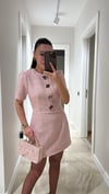 Pembe Renkli Düğmeli Tüvit kumaş Mini Elbise 