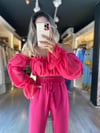 Pembe Şifon Omuz Detaylı Bluz