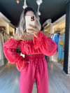 Pembe Şifon Omuz Detaylı Bluz