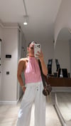 Pembe Sırt Dekolteli Bağlamalı Bluz