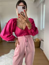 Pembe Sırt Dekolteli Bluz