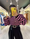 Pembe Siyah Çizgili Triko 