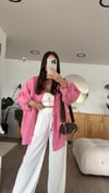 Pembe Tensel Kumaş Düşük Omuzlu Oversize Gömlek