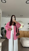 Pembe Tensel Kumaş Düşük Omuzlu Oversize Gömlek