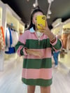 Pembe Yeşil Polo Yaka Çizgili Sweat 