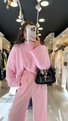 Pembe Yumuşak Dokulu Dik Yaka Dilvin Crop Kazak 