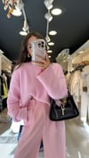 Pembe Yumuşak Dokulu Dik Yaka Dilvin Crop Kazak 