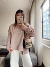 Pudra Renk Kolları Örgü Detaylı Sweat 