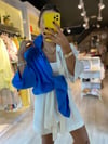 Saks-Beyaz Garnili Oversize Gömlek