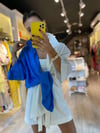 Saks-Beyaz Garnili Oversize Gömlek