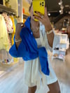 Saks-Beyaz Garnili Oversize Gömlek