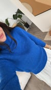 Saks Mavi Balıkçı Yaka Fakir Kol Dilvin Crop Kazak 