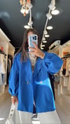 Saks Mavi Balon Kol Oversize Ceket