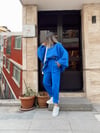 Saks Mavi Beli Lastikli Paça Pileli Pantolon