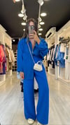 Saks Mavi Beli Lastikli Tensel Bol Paça Pantolon