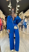 Saks Mavi Beli Lastikli Tensel Bol Paça Pantolon