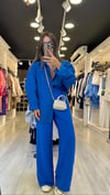 Saks Mavi Beli Lastikli Tensel Bol Paça Pantolon