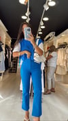 Saks Mavi Cep Detaylı Midi İspanyol Paça Pantolon