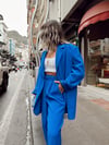 Saks Mavi Cep Detaylı Oversize Blazer Ceket