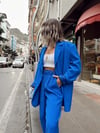 Saks Mavi Cep Detaylı Oversize Blazer Ceket