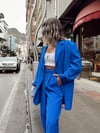 Saks Mavi Cep Detaylı Oversize Blazer Ceket