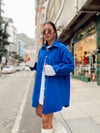 Saks Mavi Çift Cepli Oversize Kaşe Ceket