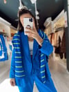 Saks Mavi Düğmeli Oversize Ceket