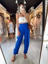 Saks Mavi Duğmeli Şalvar Model Pantolon 