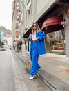 Saks Mavi Kuşaklı Bol Paça Pantolon 
