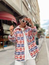 Saks Oranj Kilim Desenli Oversize Gömlek