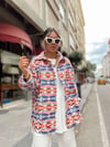 Saks Oranj Kilim Desenli Oversize Gömlek